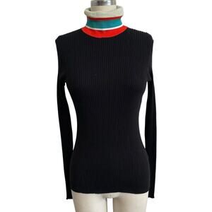 NWT PSWL Proinza Schowlar Black Ribbed Turtleneck Sweater Small